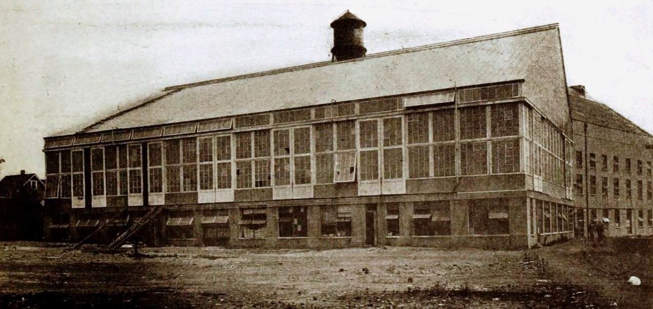 Historic rear view of the glass-fronted Selznick film studio in Fort Lee.