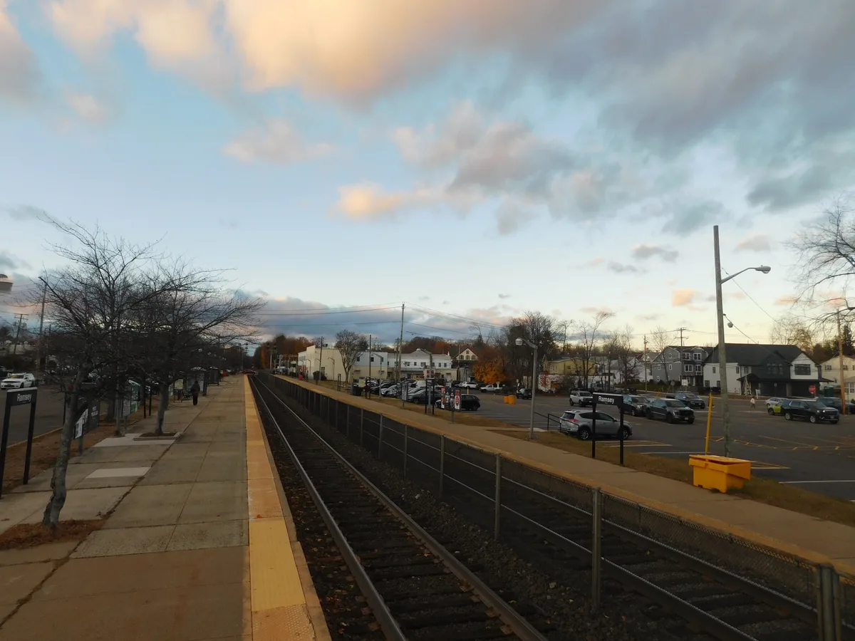 Platforms and railway tracks at Ramsey Main Street station, photographed in November 2024.